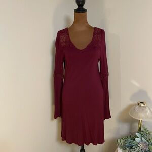 Pink Republic Burgandy Sheath Mini Dress V-Neck Bell Sleeve